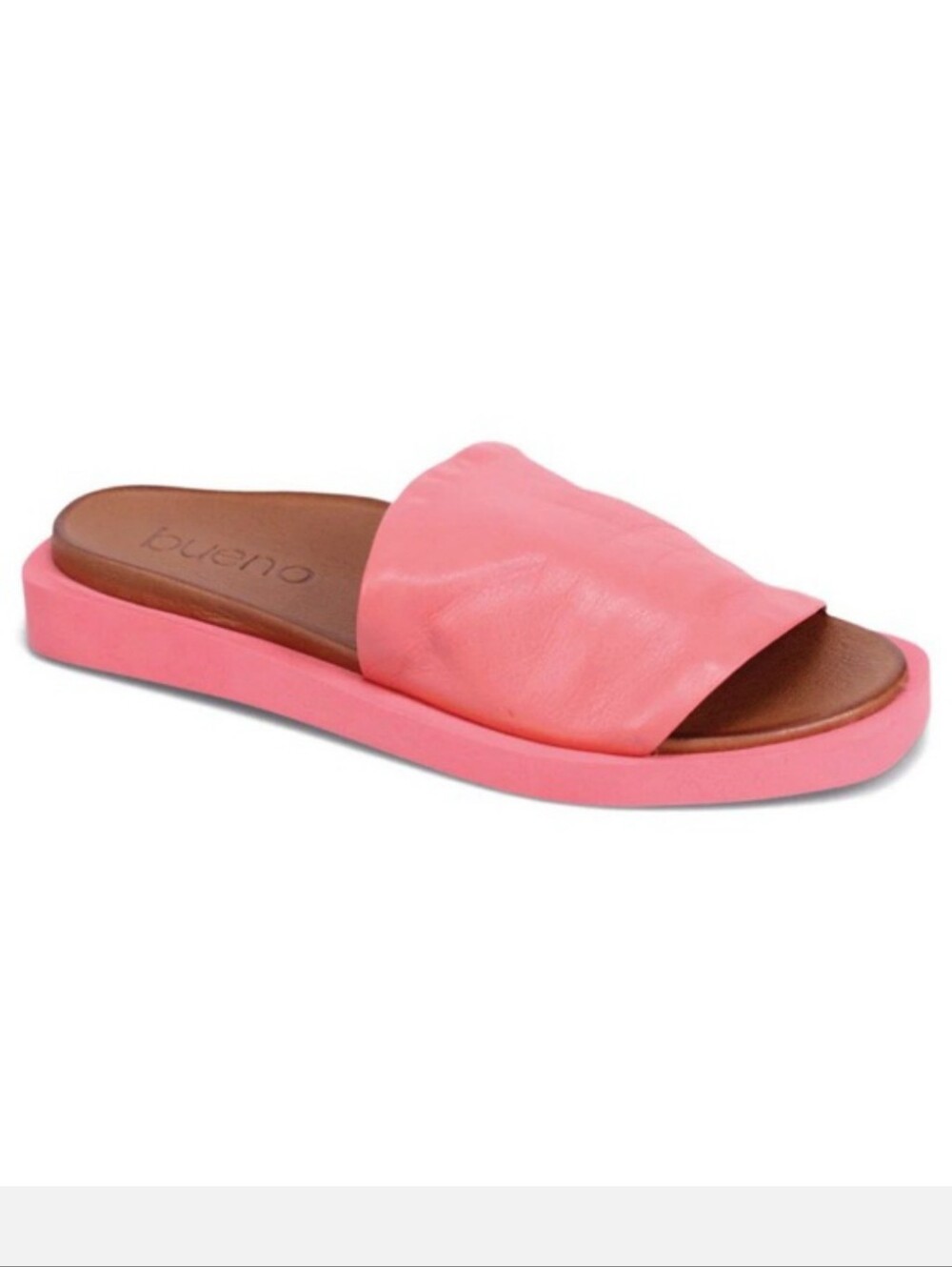 Bueno | Coral Pink Leather Slide Sandal for Women | 39